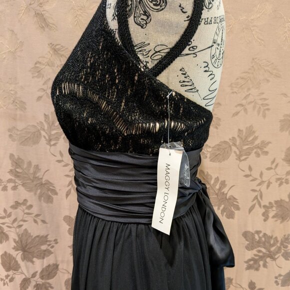 Maggy London Black Crochet Accent Halter Midi Dress, Size 10, New With Tags! - Picture 4 of 13